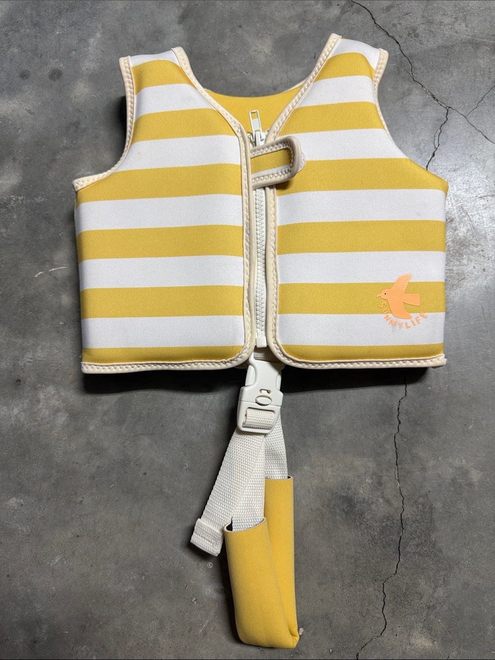 Sunnylife Kids Yellow & White Striped Swim Vest with Safety Crotch Strap